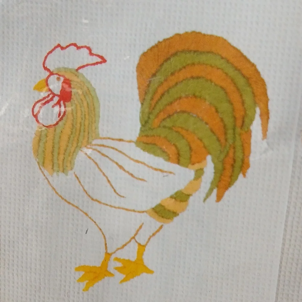 Craft Jacquard Rooster Towel Pair - White and Red Stamped Cross Stich